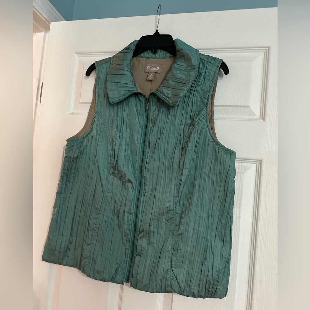 Chicos Iridescent Teal/Brown Zip Front Essi Vest Size 2 - Picture 6 of 6